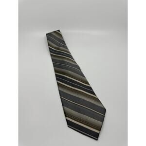 Campia Moda Mens 100% All Silk Neck Tie Made in USA Striped Brown/Beige/Gray